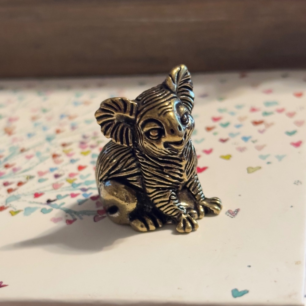 BG21  Brass Koala Figurine Gold Miniature Animal Sculpture Vintage Style 1 Inch